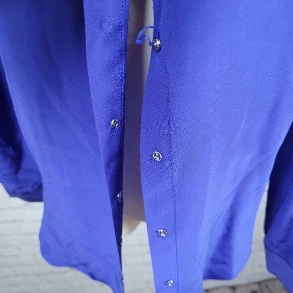 Rory Beca Blue 100% Silk Open Back Snap Closure Long Sleeve Top USA Small S - Picture 6 of 16